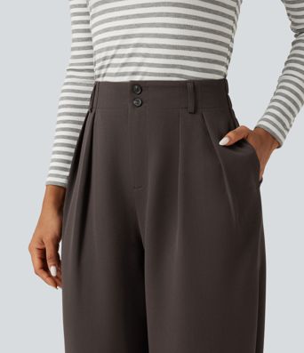 High Waisted Straight Leg Work Pants with Pockets High Waisted Straight Leg Work Pants with Pockets