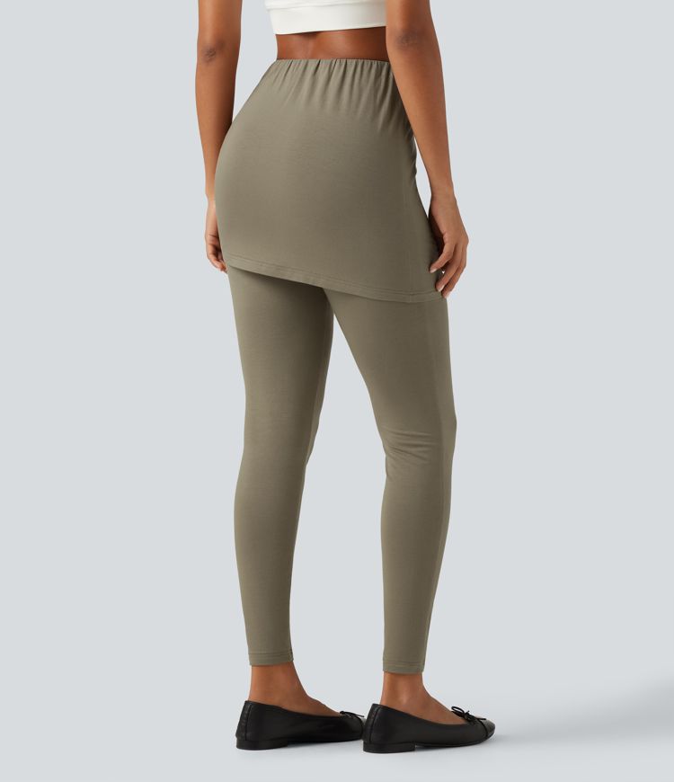 Legging-jupe taille haute à lien sur le côté et fronces avec poche Legging-jupe taille haute à lien sur le côté et fronces avec poche