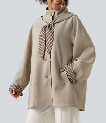 Hooded Raglan Long Sleeve Work Jacket with Pockets