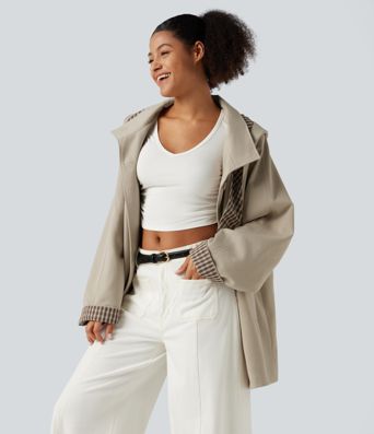 Hooded Raglan Long Sleeve Work Jacket with Pockets