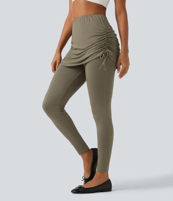 Legging-jupe taille haute à lien sur le côté et fronces avec poche Legging-jupe taille haute à lien sur le côté et fronces avec poche