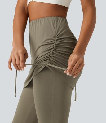 Legging-jupe taille haute à lien sur le côté et fronces avec poche Legging-jupe taille haute à lien sur le côté et fronces avec poche