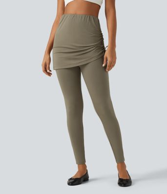 Legging-jupe taille haute à lien sur le côté et fronces avec poche Legging-jupe taille haute à lien sur le côté et fronces avec poche