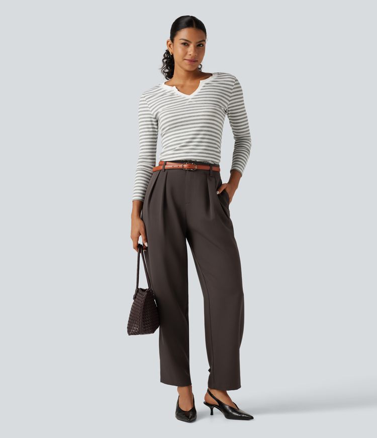 High Waisted Straight Leg Work Pants with Pockets High Waisted Straight Leg Work Pants with Pockets