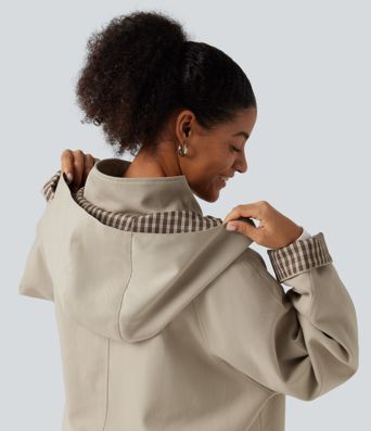 Hooded Raglan Long Sleeve Work Jacket with Pockets