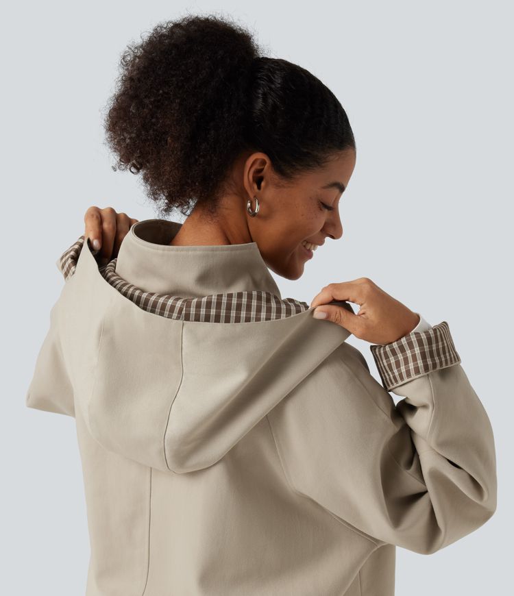 Hooded Raglan Long Sleeve Work Jacket with Pockets