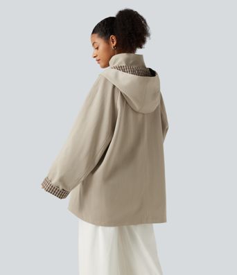 Hooded Raglan Long Sleeve Work Jacket with Pockets