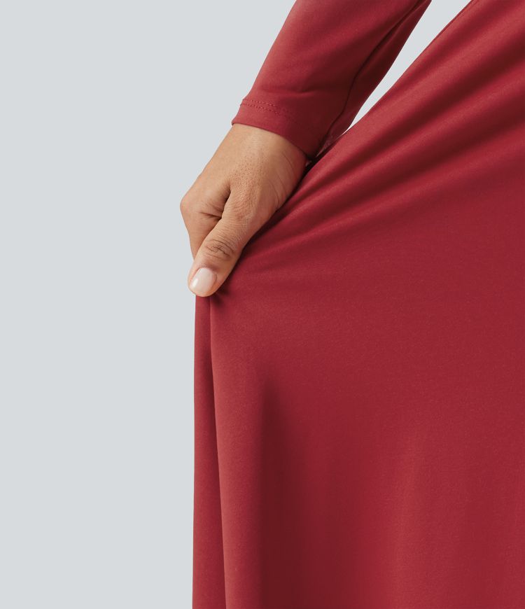Robe midi de soirée trapèze à manches longues et col Reine Anne avec poches Robe midi de soirée trapèze à manches longues et col Reine Anne avec poches