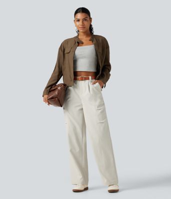 High Waisted Wide Leg Casual Pants with Pockets