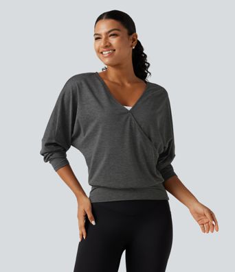 Deep V Neck Dropped Long Sleeve Yoga Sports Top Deep V Neck Dropped Long Sleeve Yoga Sports Top