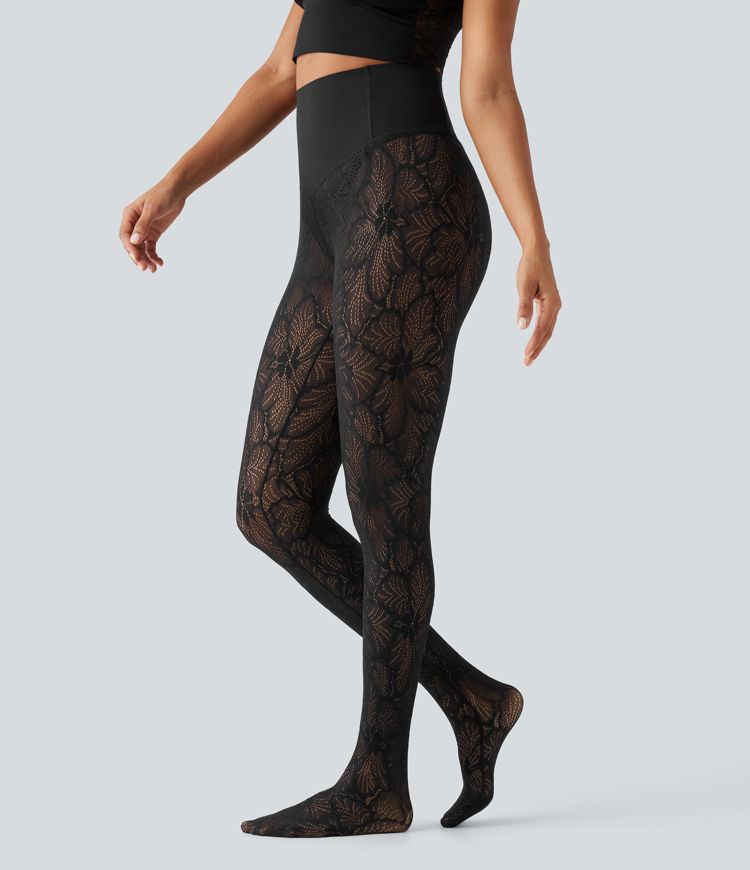 Leggings décontractés taille haute à effet ventre plat avec dentelle contrastée