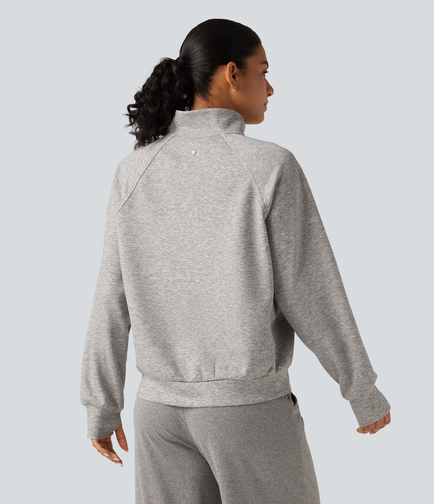 High Neck 2-Way Zipper Long Sleeve Thumb Hole Casual Jacket with Pockets
