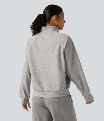 High Neck 2-Way Zipper Long Sleeve Thumb Hole Casual Jacket with Pockets