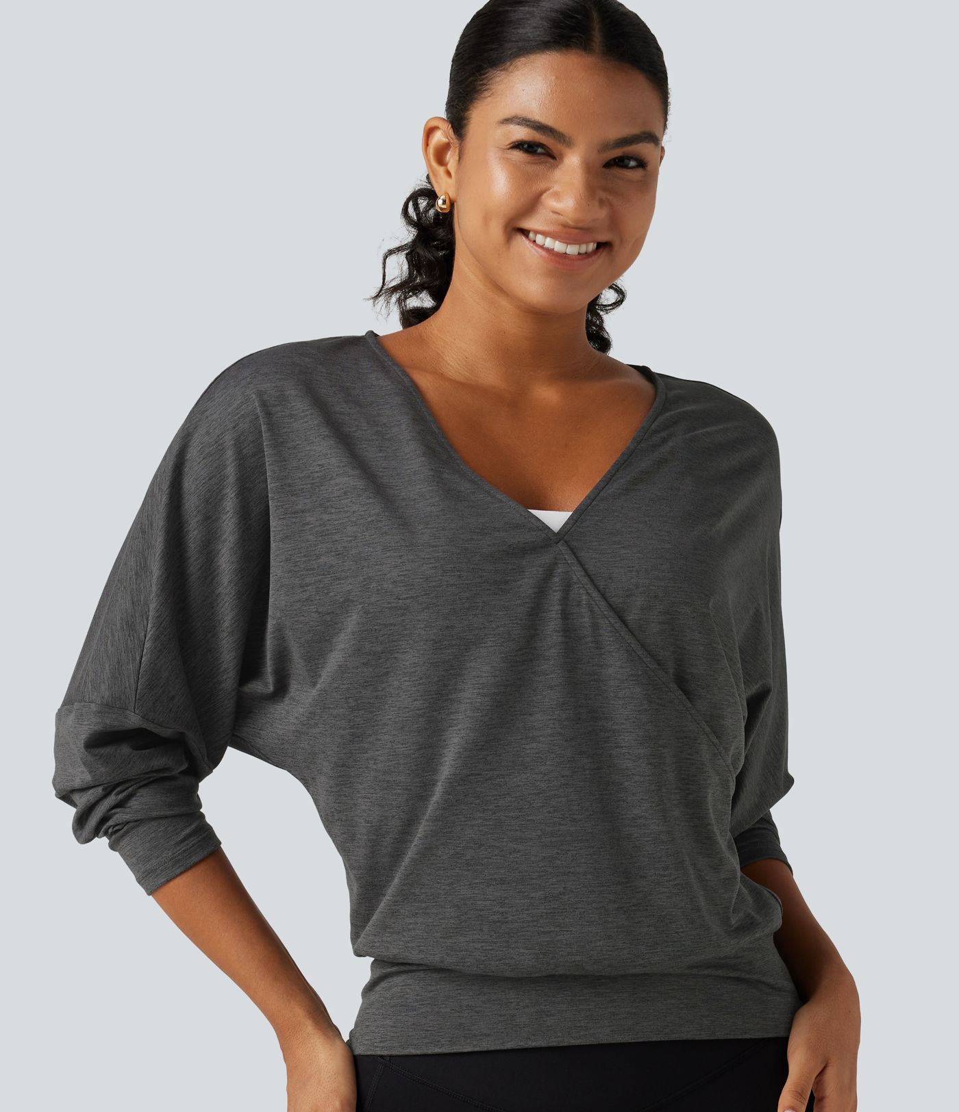 Deep V Neck Dropped Long Sleeve Yoga Sports Top Deep V Neck Dropped Long Sleeve Yoga Sports Top