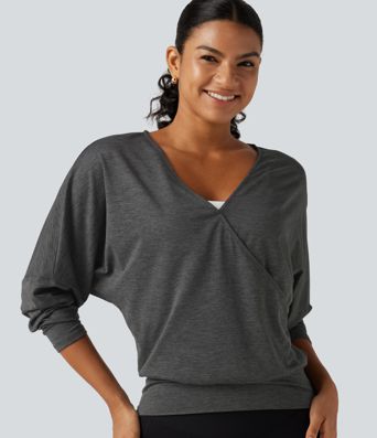 Deep V Neck Dropped Long Sleeve Yoga Sports Top Deep V Neck Dropped Long Sleeve Yoga Sports Top
