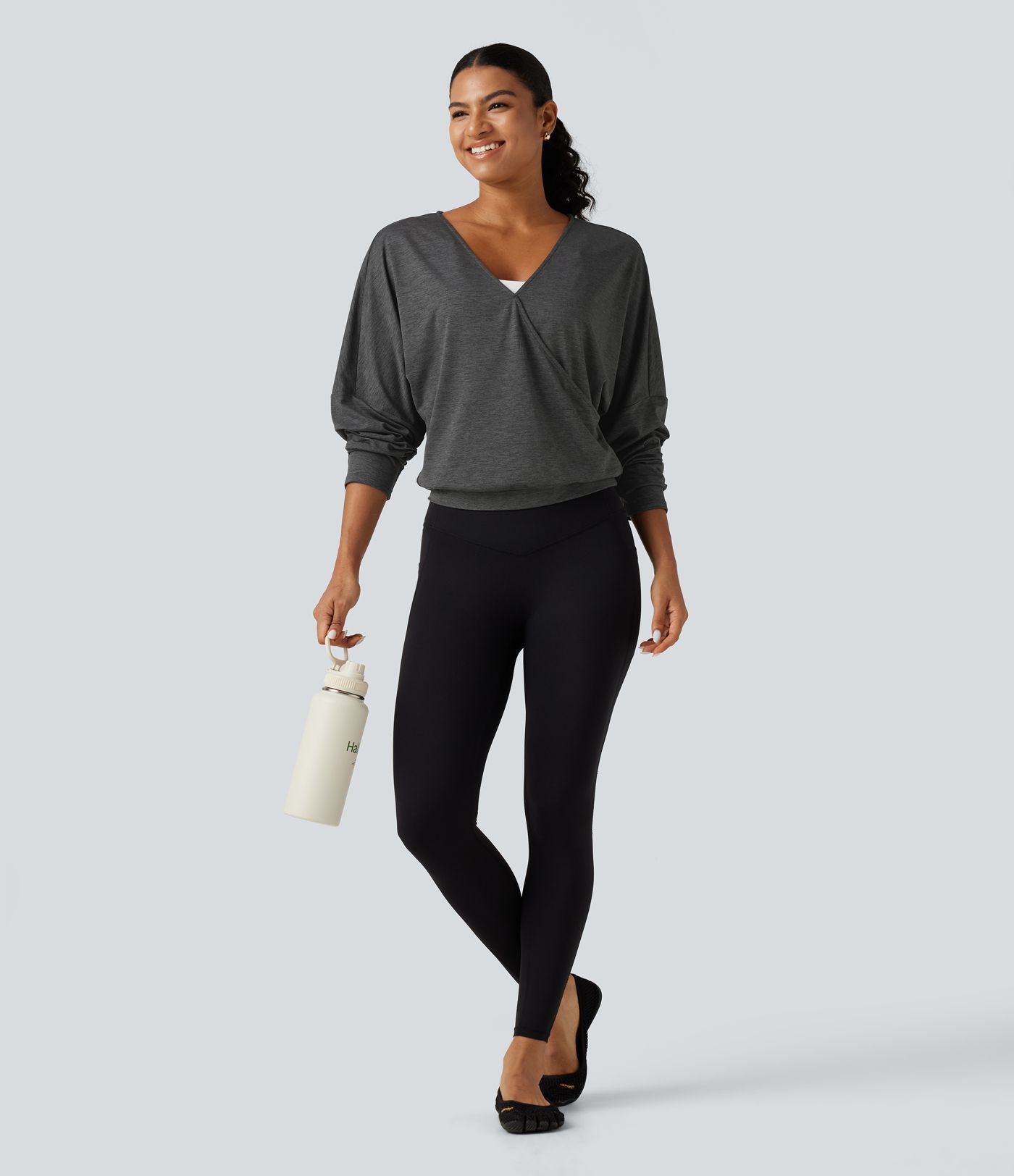 Deep V Neck Dropped Long Sleeve Yoga Sports Top Deep V Neck Dropped Long Sleeve Yoga Sports Top