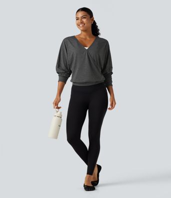 Deep V Neck Dropped Long Sleeve Yoga Sports Top Deep V Neck Dropped Long Sleeve Yoga Sports Top