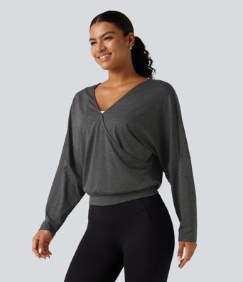 Deep V Neck Dropped Long Sleeve Yoga Sports Top Deep V Neck Dropped Long Sleeve Yoga Sports Top