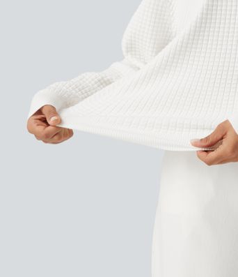 Round Neck Long Sleeve Waffle Casual Sweater