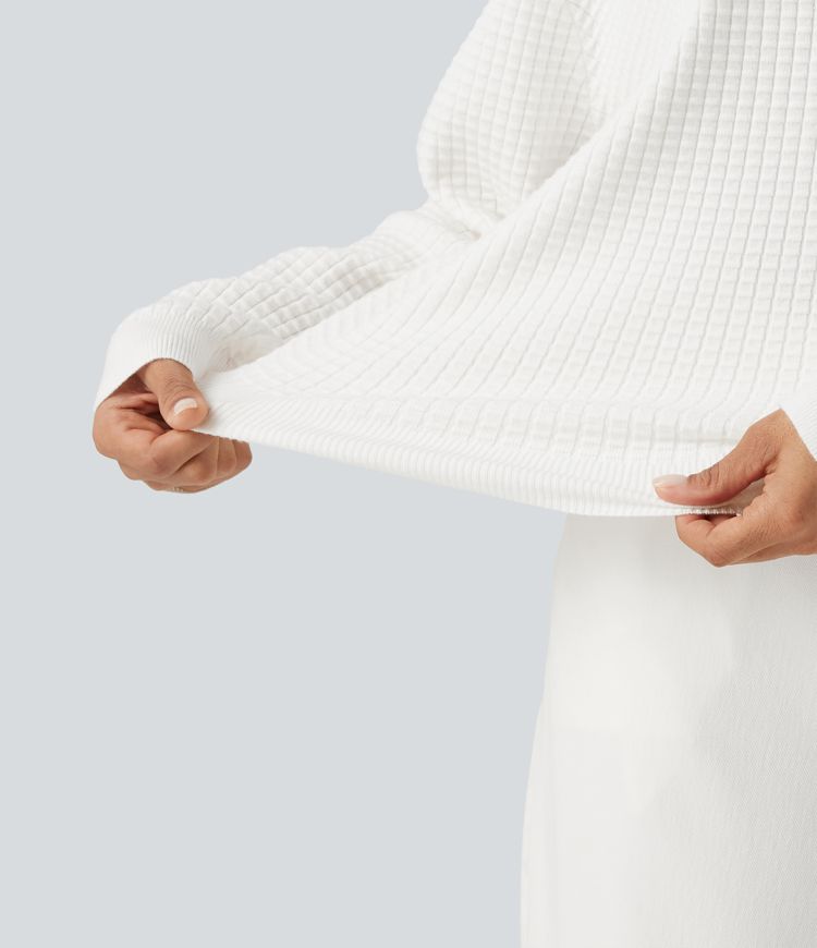 Round Neck Long Sleeve Waffle Casual Sweater