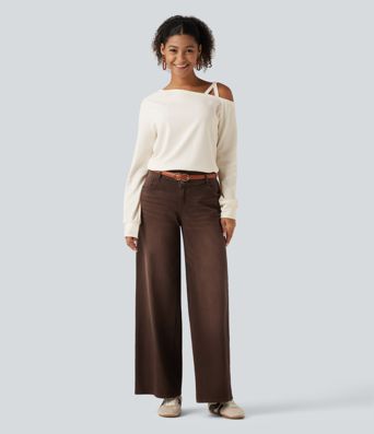 Haut gaufré asymétrique une épaule à manches longues et design croisé Haut gaufré asymétrique une épaule à manches longues et design croisé