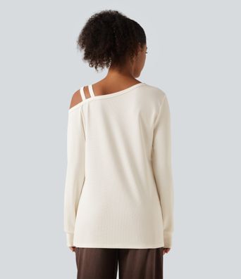 Haut gaufré asymétrique une épaule à manches longues et design croisé Haut gaufré asymétrique une épaule à manches longues et design croisé