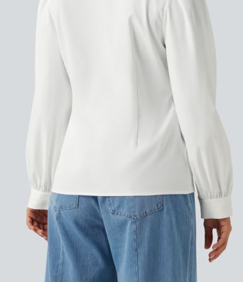 Lässige Bluse mit Henley-Ausschnitt und langen Puffärmeln