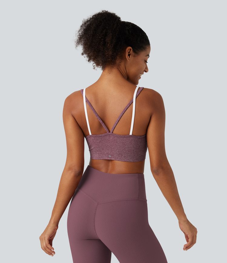 OneForm Seamless Flow Low Support U Neck Built-in Bra Cropped Workout Sports Bra