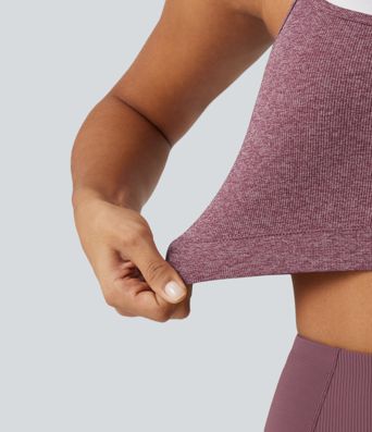 OneForm Seamless Flow Low Support U Neck Built-in Bra Cropped Workout Sports Bra