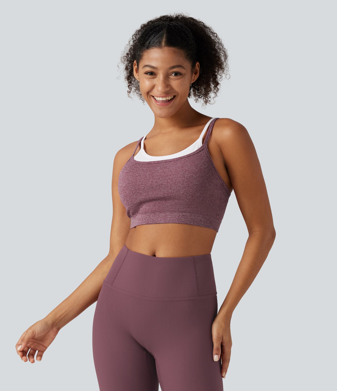OneForm Seamless Flow Low Support U Neck Built-in Bra Cropped Workout Sports Bra