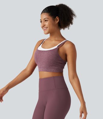 OneForm Seamless Flow Low Support U Neck Built-in Bra Cropped Workout Sports Bra