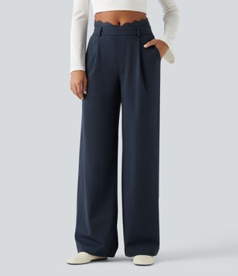 Halara Flex™ High Waisted Contrast Lace Straight Leg Work Pants with Pockets