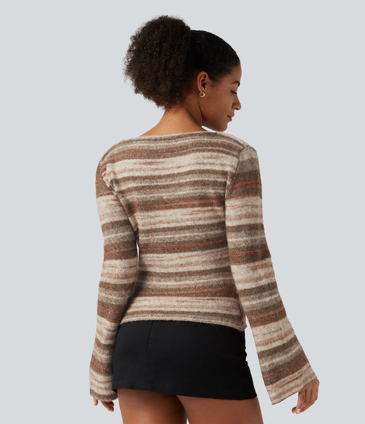 Oversized, lässiger Pullover mit Boot-Ausschnitt, langen Glockenärmeln und Farbverlaufsstreifen Oversized, lässiger Pullover mit Boot-Ausschnitt, langen Glockenärmeln und Farbverlaufsstreifen