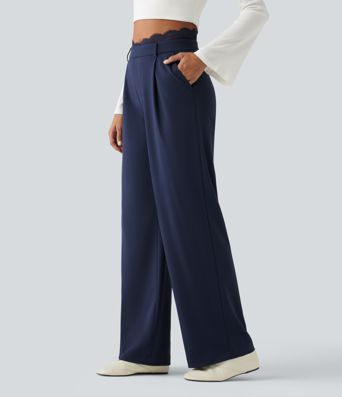 Halara Flex™ High Waisted Contrast Lace Straight Leg Work Pants with Pockets