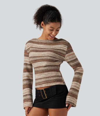 Oversized, lässiger Pullover mit Boot-Ausschnitt, langen Glockenärmeln und Farbverlaufsstreifen Oversized, lässiger Pullover mit Boot-Ausschnitt, langen Glockenärmeln und Farbverlaufsstreifen