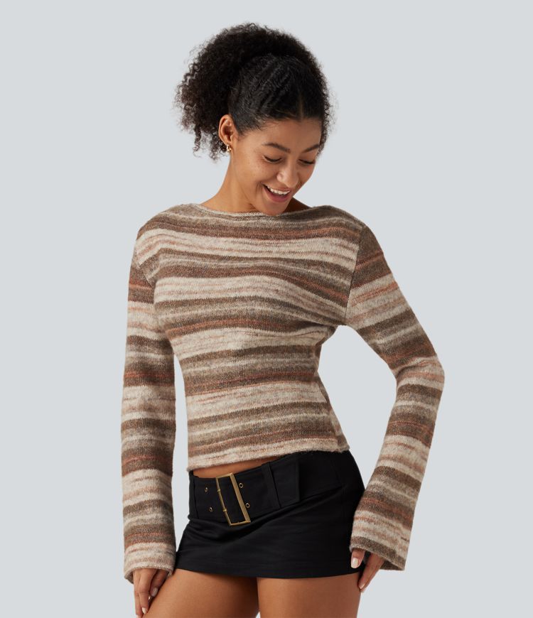 Oversized, lässiger Pullover mit Boot-Ausschnitt, langen Glockenärmeln und Farbverlaufsstreifen Oversized, lässiger Pullover mit Boot-Ausschnitt, langen Glockenärmeln und Farbverlaufsstreifen