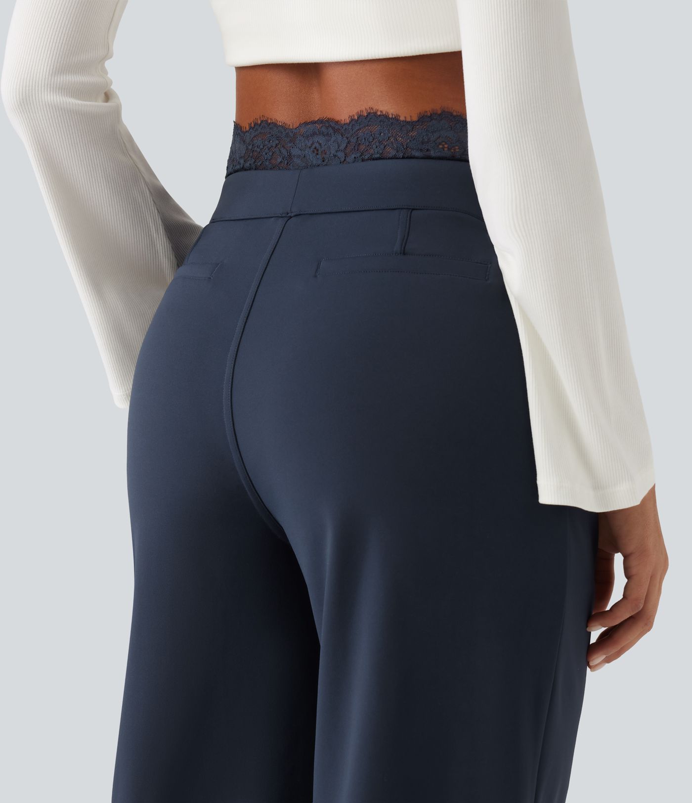 Halara Flex™ High Waisted Contrast Lace Straight Leg Work Pants with Pockets