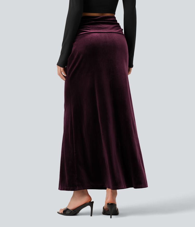 Dusky purple Jupe maxi sirène en velours taille haute gainante et froncée / 2