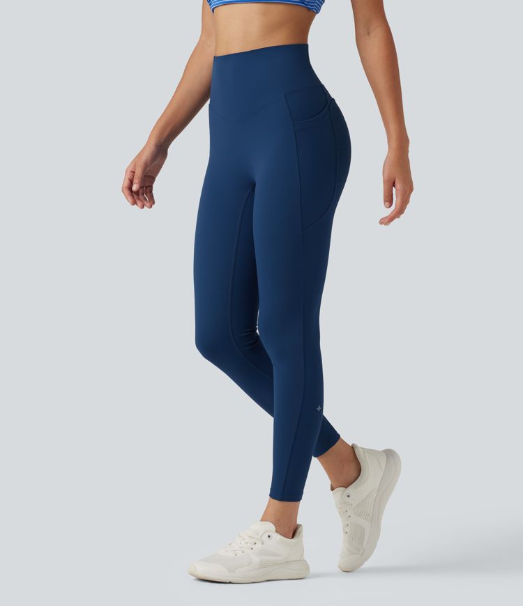 Navy Peony Halara UltraSculpt™ High Waisted Tummy Control Crossover Workout Leggings with Pockets / 1