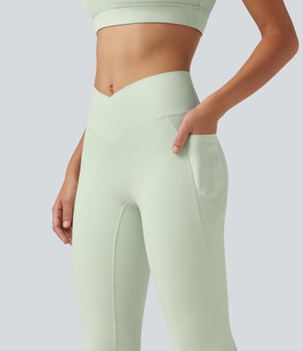SoftlyZero™ legíny s vysokým pasem a překříženým předním dílem, jednobarevné bootcut, volnočasové, s kapsami — UPF50+ SoftlyZero™ legíny s vysokým pasem a překříženým předním dílem, jednobarevné bootcut, volnočasové, s kapsami — UPF50+