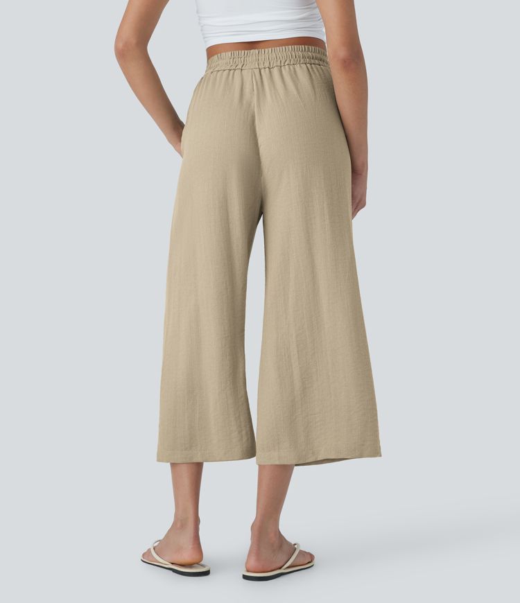 Fields of Rye Hoch geschnittene, mit Kordelzug versehene, weit geschnittene, verkürzte Casual-Hose in Leinenoptik mit Taschen / 2