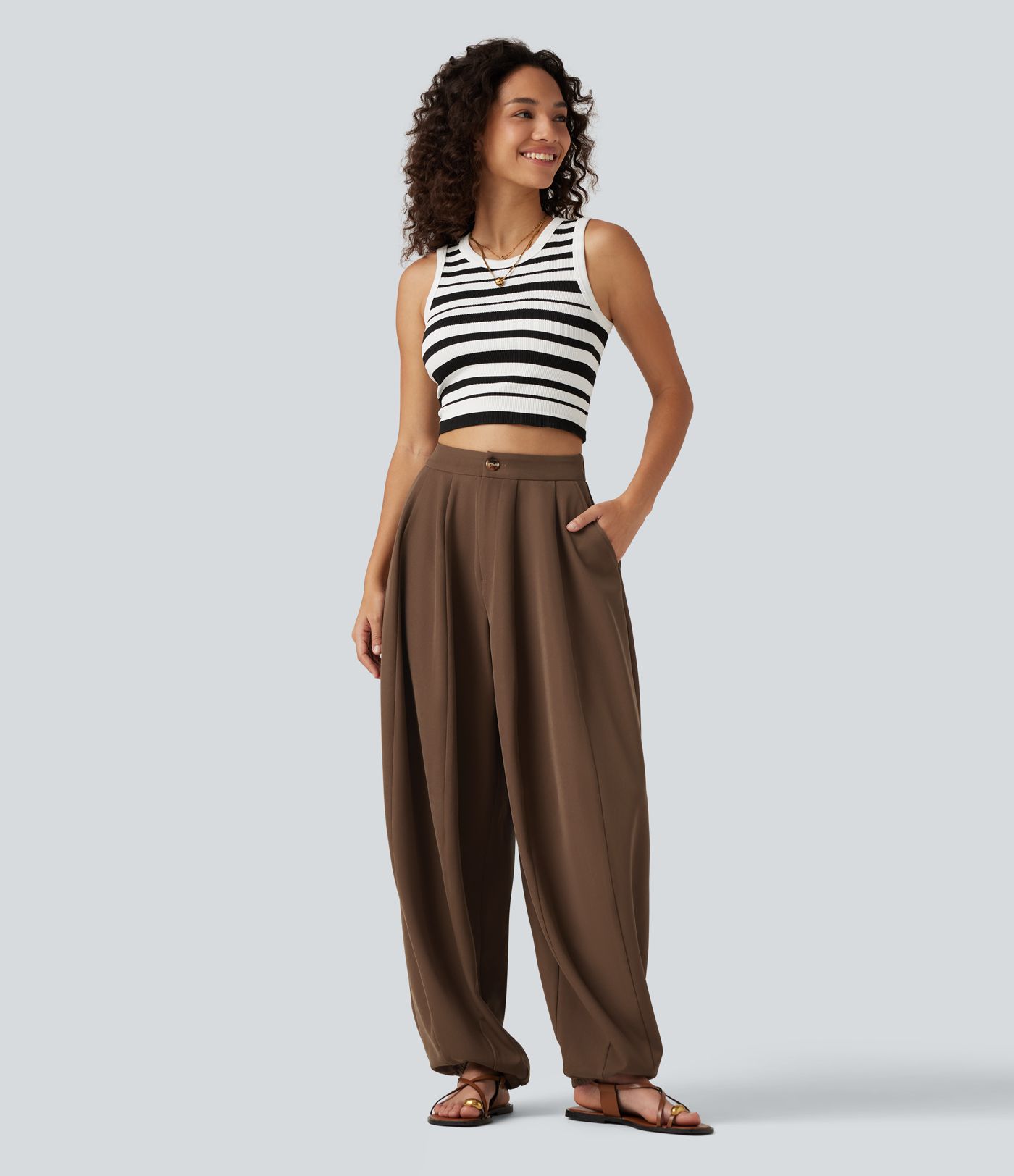 High Waisted Balloon Casual Pants with Pockets High Waisted Balloon Casual Pants with Pockets