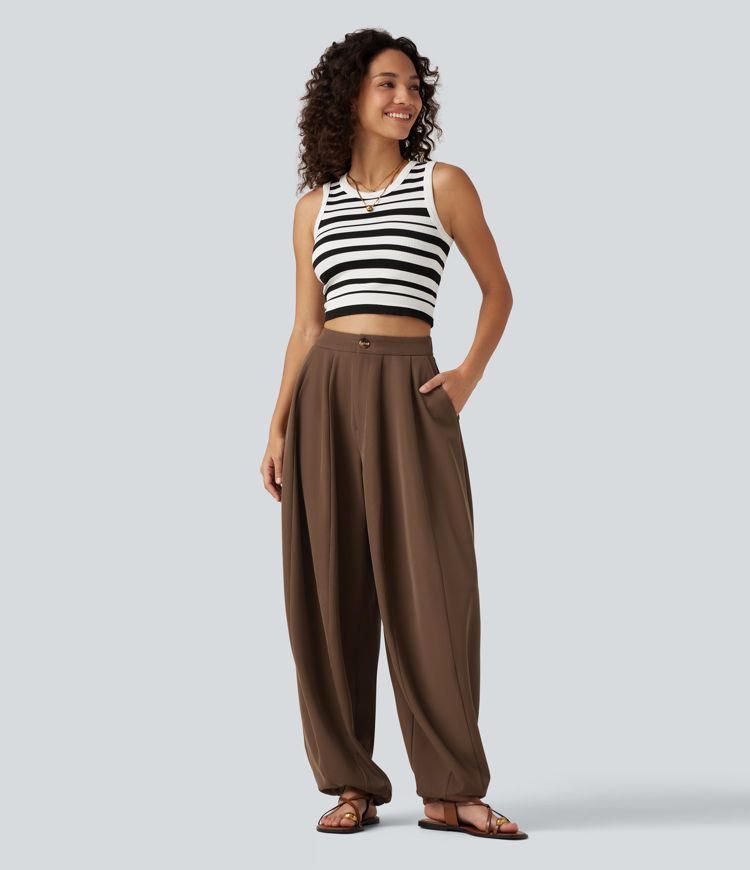 High Waisted Balloon Casual Pants with Pockets High Waisted Balloon Casual Pants with Pockets