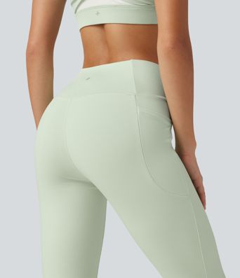 SoftlyZero™ legíny s vysokým pasem a překříženým předním dílem, jednobarevné bootcut, volnočasové, s kapsami — UPF50+ SoftlyZero™ legíny s vysokým pasem a překříženým předním dílem, jednobarevné bootcut, volnočasové, s kapsami — UPF50+