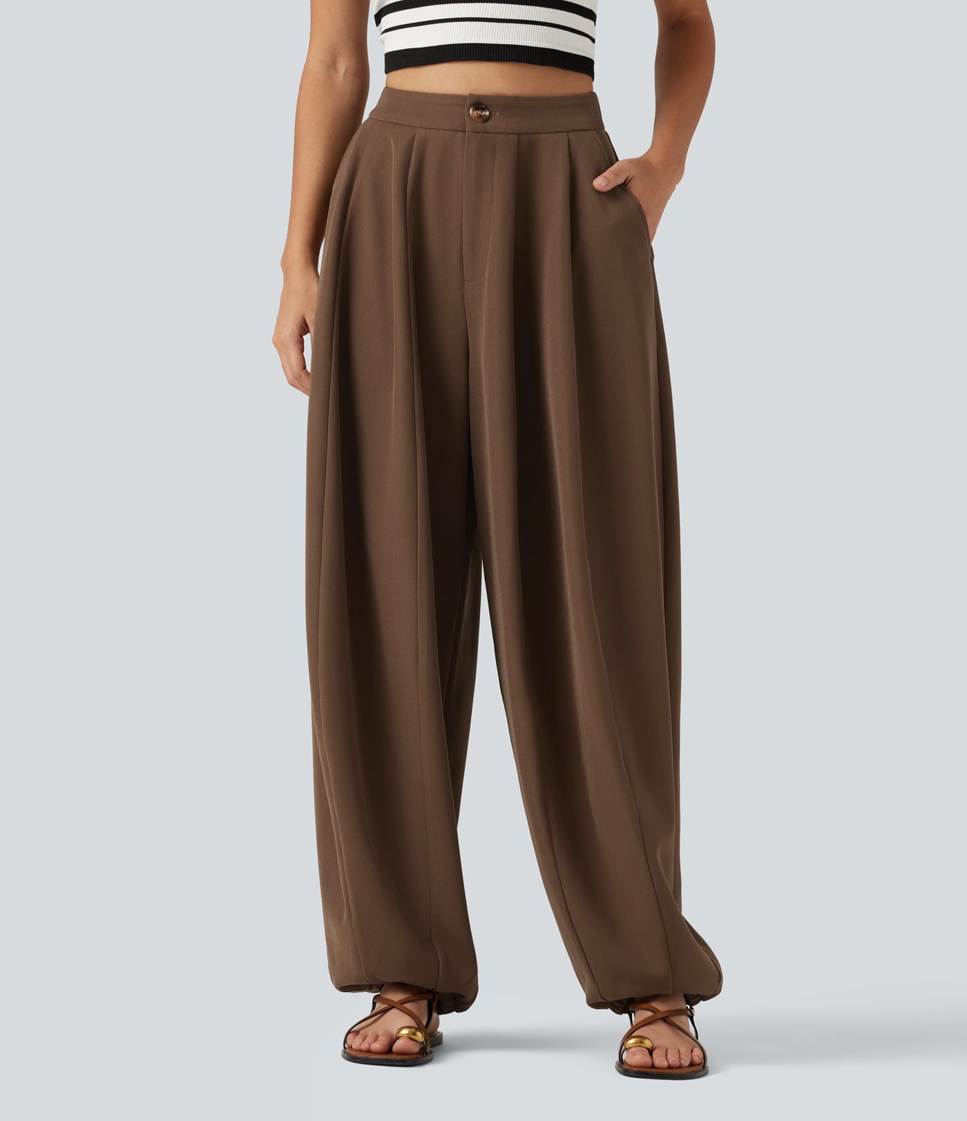 High Waisted Balloon Casual Pants with Pockets High Waisted Balloon Casual Pants with Pockets