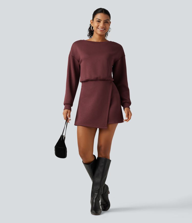 SpacerTek™ Boat Neck Long Sleeve Mini Casual Sweatshirt Dress