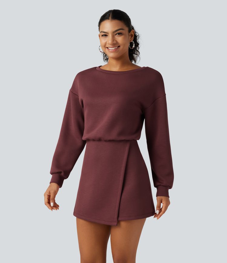 SpacerTek™ Boat Neck Long Sleeve Mini Casual Sweatshirt Dress
