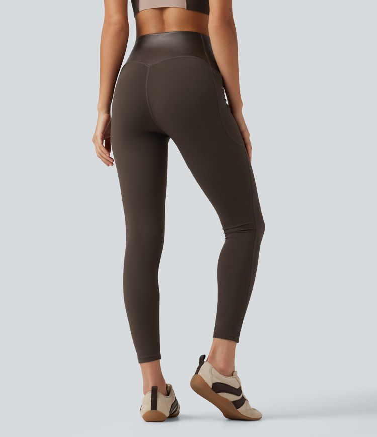 Hot Fudge Halara UltraSculpt™ High Waisted Tummy Control Stretchy PU Yoga Leggings with Pockets / 2
