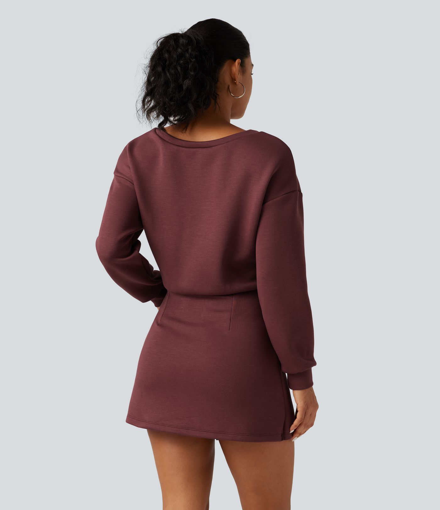 SpacerTek™ Boat Neck Long Sleeve Mini Casual Sweatshirt Dress