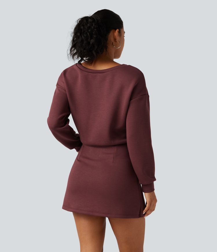 SpacerTek™ Boat Neck Long Sleeve Mini Casual Sweatshirt Dress